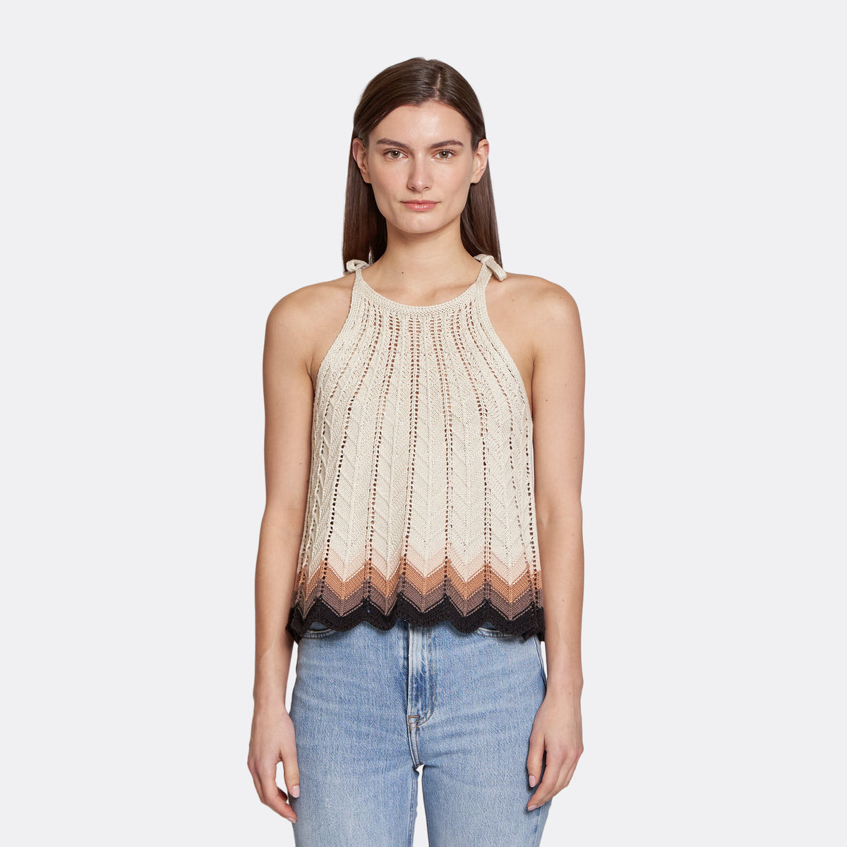 サルセーション Knitted Tank Top XL SALSATION Zig Zag Stitch Flared Halter Tank | Autumn Cashmere