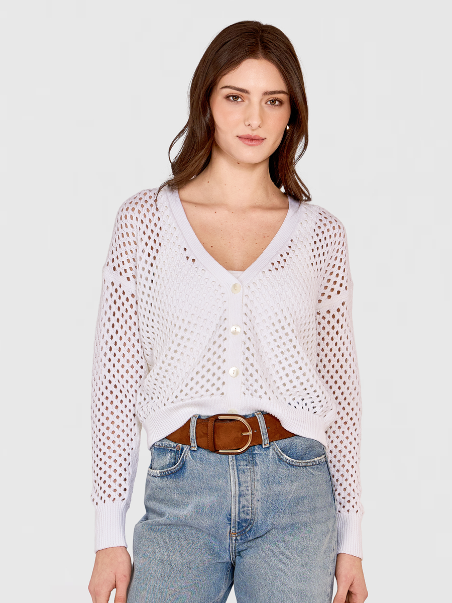 Solid Mesh Cardigan in Bleach White | Autumn Cashmere