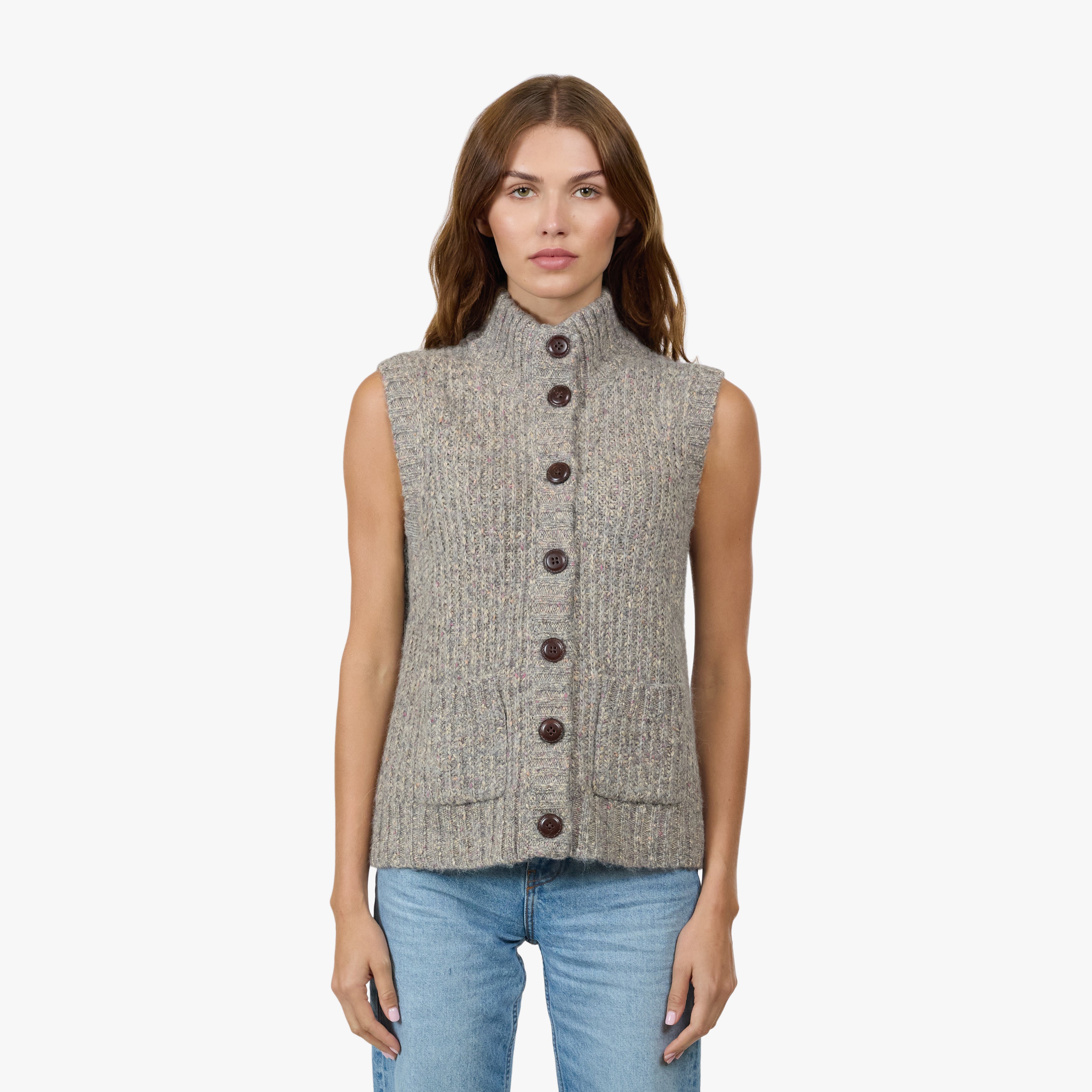 Button Front Mock Neck Vest | Autumn Cashmere