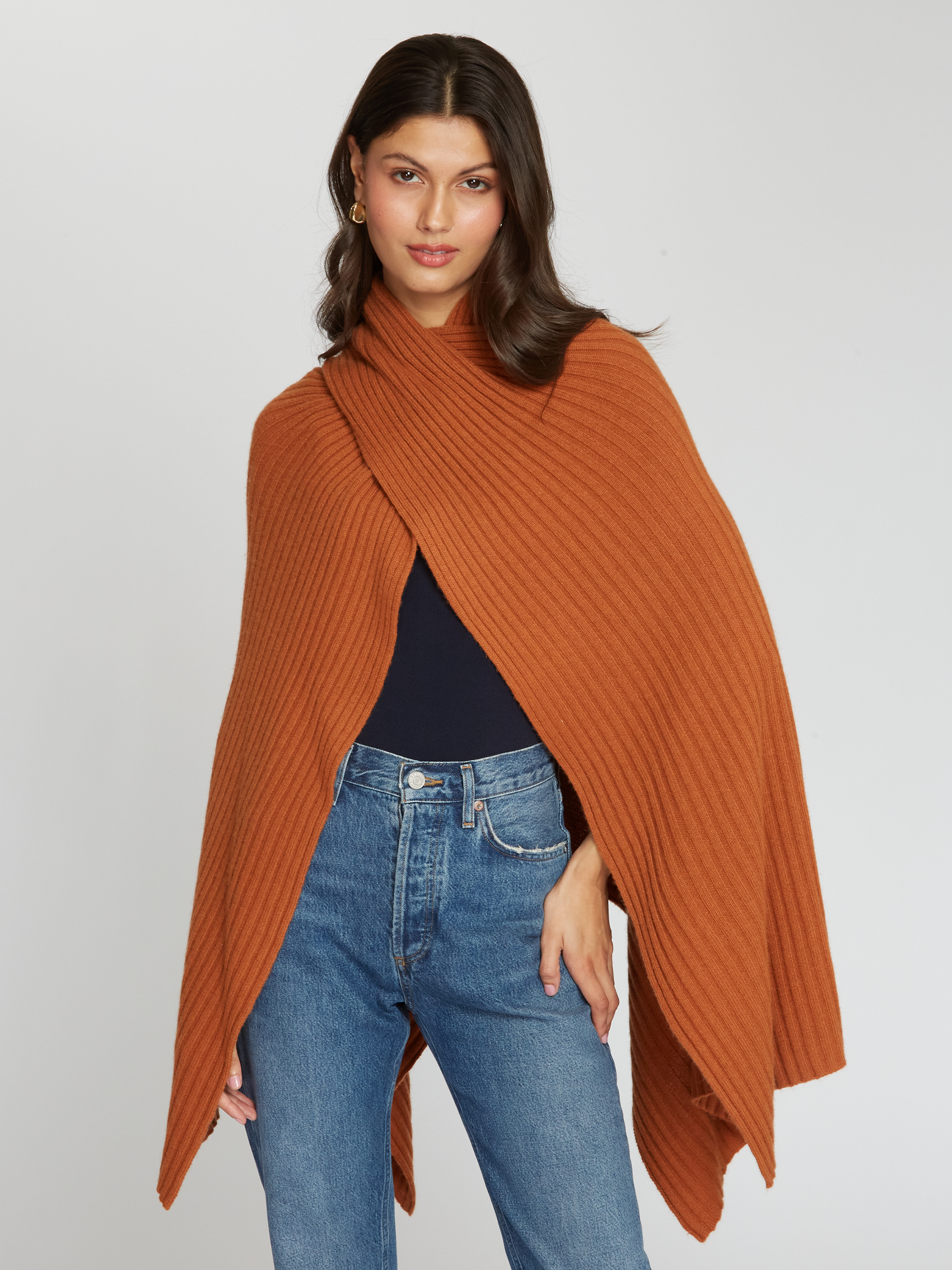 Hybrid Rib Cape in Cinnamon | Autumn Cashmere