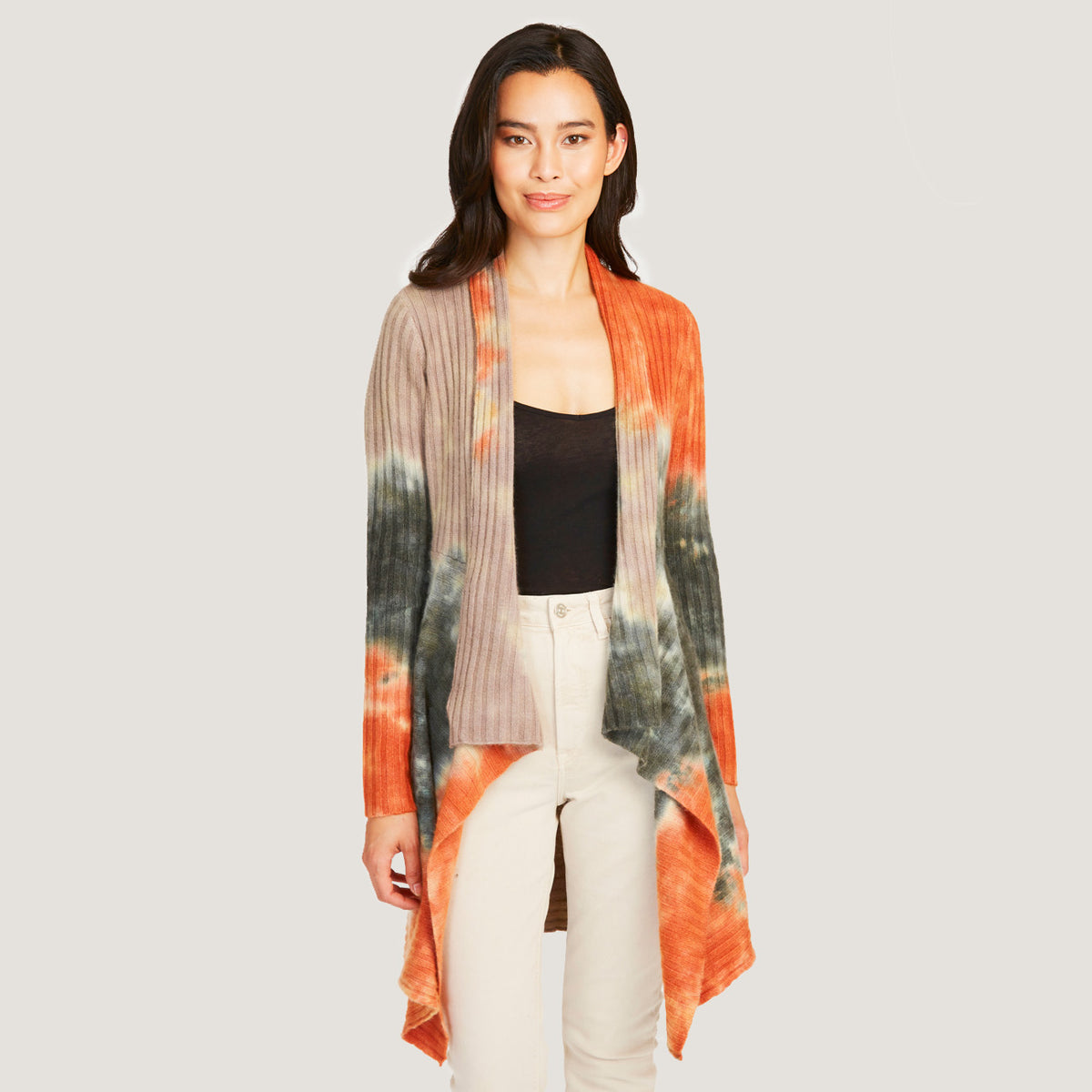 Tie Dye Rib Drape Cashmere Cardigan | Autumn Cashmere