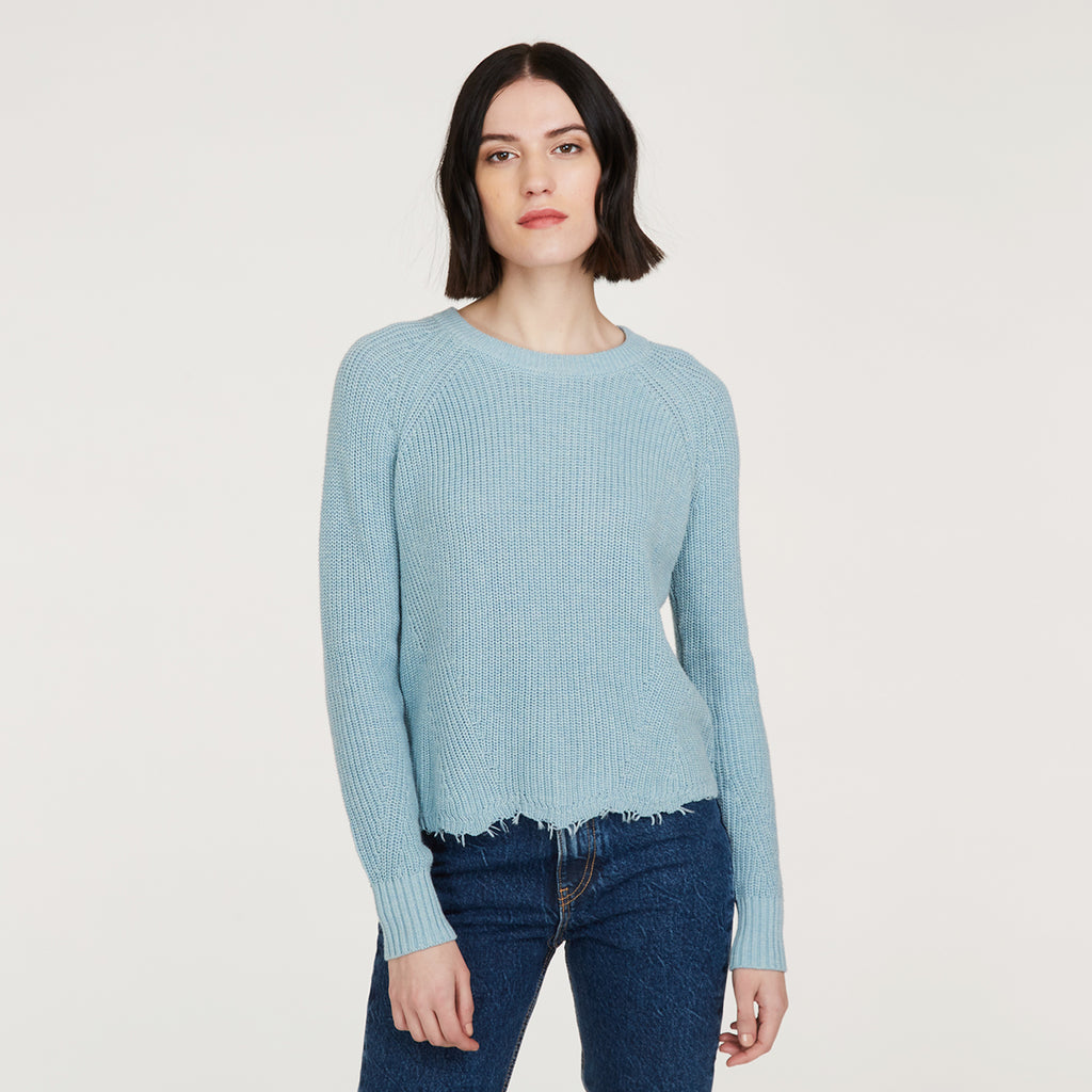 Women’s Distressed Scallop Shaker in Wrangler Blue by Autumn Cashmere