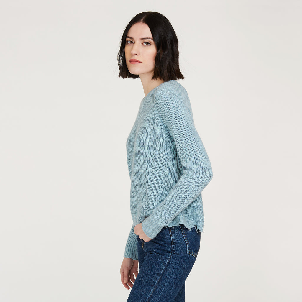 Women’s Distressed Scallop Shaker in Wrangler Blue by Autumn Cashmere
