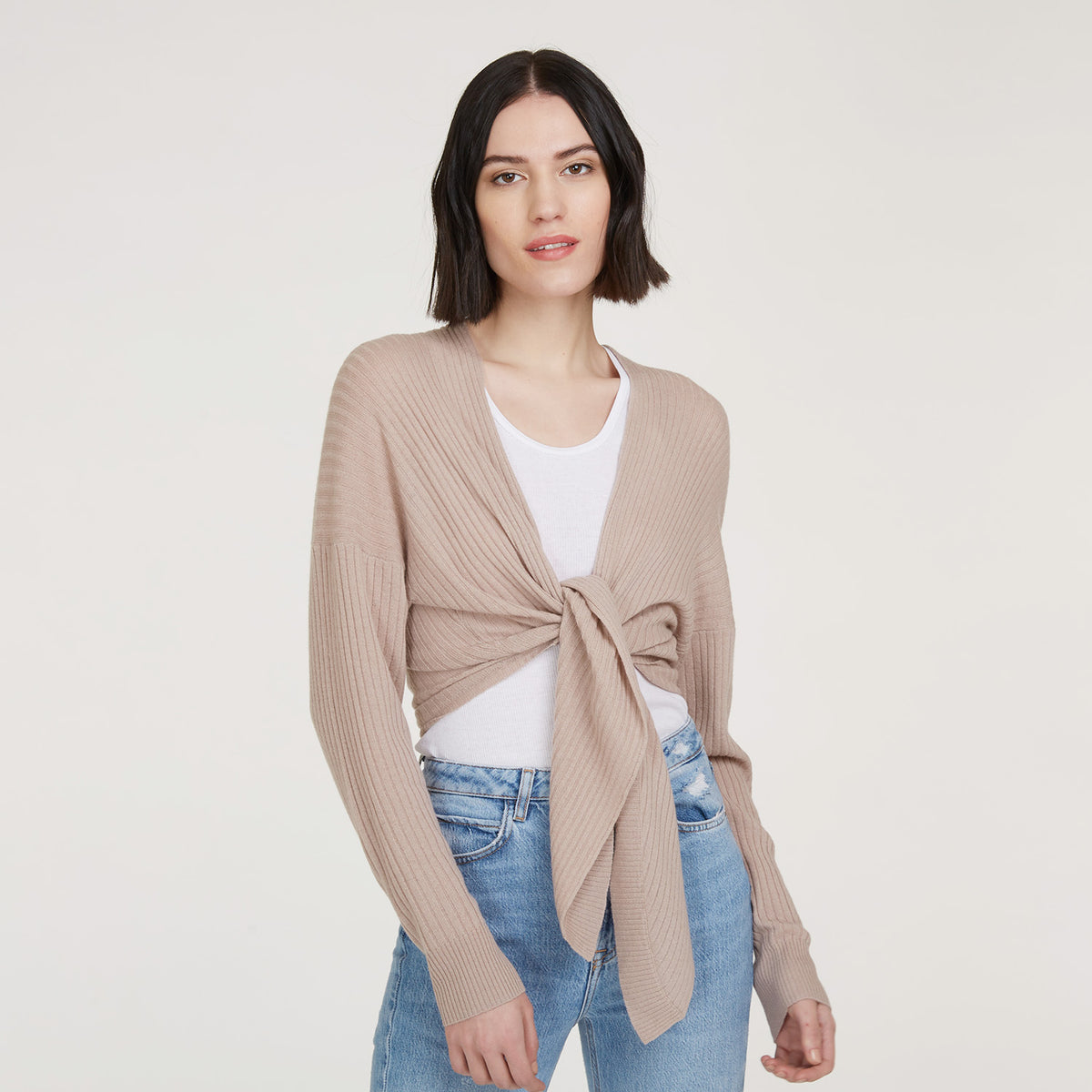 Tie front wrap sweater on sale