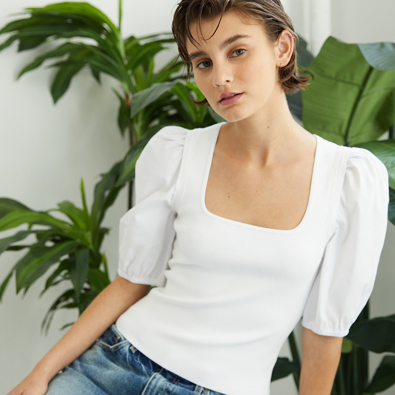 Square Neck w/ Poplin Puff Sleeve Autumn Cashmere