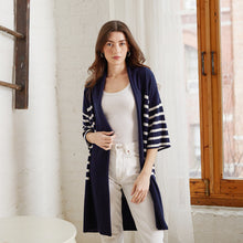 Load image into Gallery viewer, Breton Stripe Shawl Collar Throw in Navy White