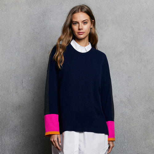 Color Block Relaxed Crew w/ Racing Stripe