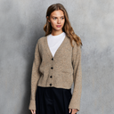 Boxy Cuffed V-Neck Cardigan in Gravel