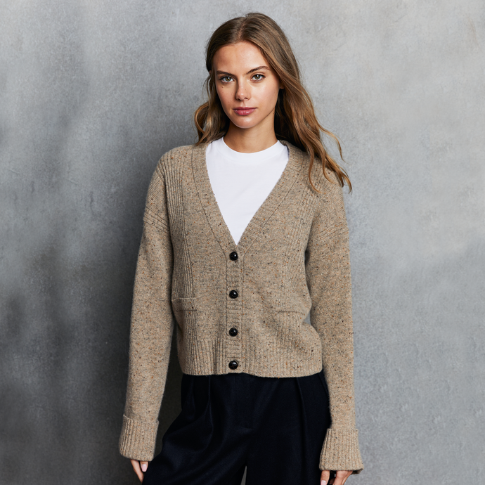 Boxy Cuffed V-Neck Cardigan