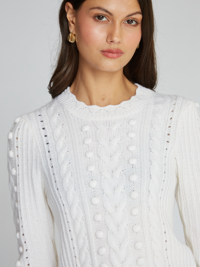 8 Ply Shrunken Cabled Crew in Chalk | Autumn Cashmere | R13411