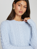 8 Ply Shrunken Cabled Crew in Ozone | Autumn Cashmere | R13411