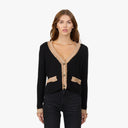 Fringed Trimmed V-Neck Jacket in Black Combo