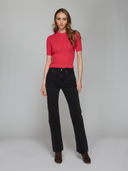 Autumn Cashmere | Cropped Rib/Pointelle S/S Mock in Punch | N14320