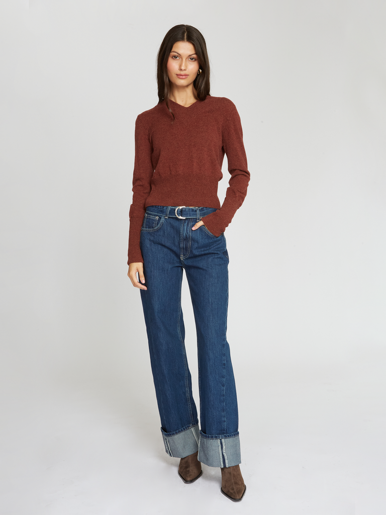 Autumn Cashmere | Fall Collection | R14352 | V-Neck w/ High Cuffs in Root Beer