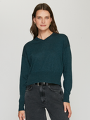 Autumn Cashmere | Long Sleeve High V Sweater in Malachite | RFC14246