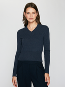 Autumn Cashmere | Long Sleeve High V Sweater in Raw Denim | RFC14246