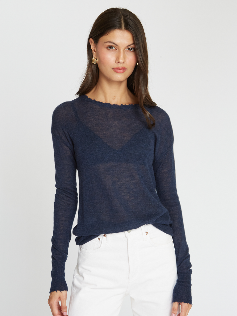 Autumn Cashmere | Raw Edge Crew Sweater in Raw Denim | RFC10374