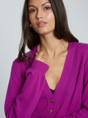 Balloon Sleeve Cardigan w/ Pointelle Detail in Hollyhock | Autumn Cashmere | RT13247