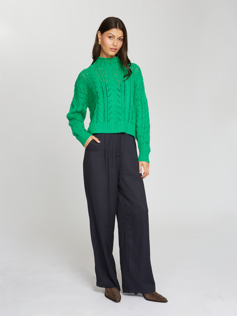 Blouson Sleeve Cable_Crew in Leprechaun | Autumn Cashmere | RG13405