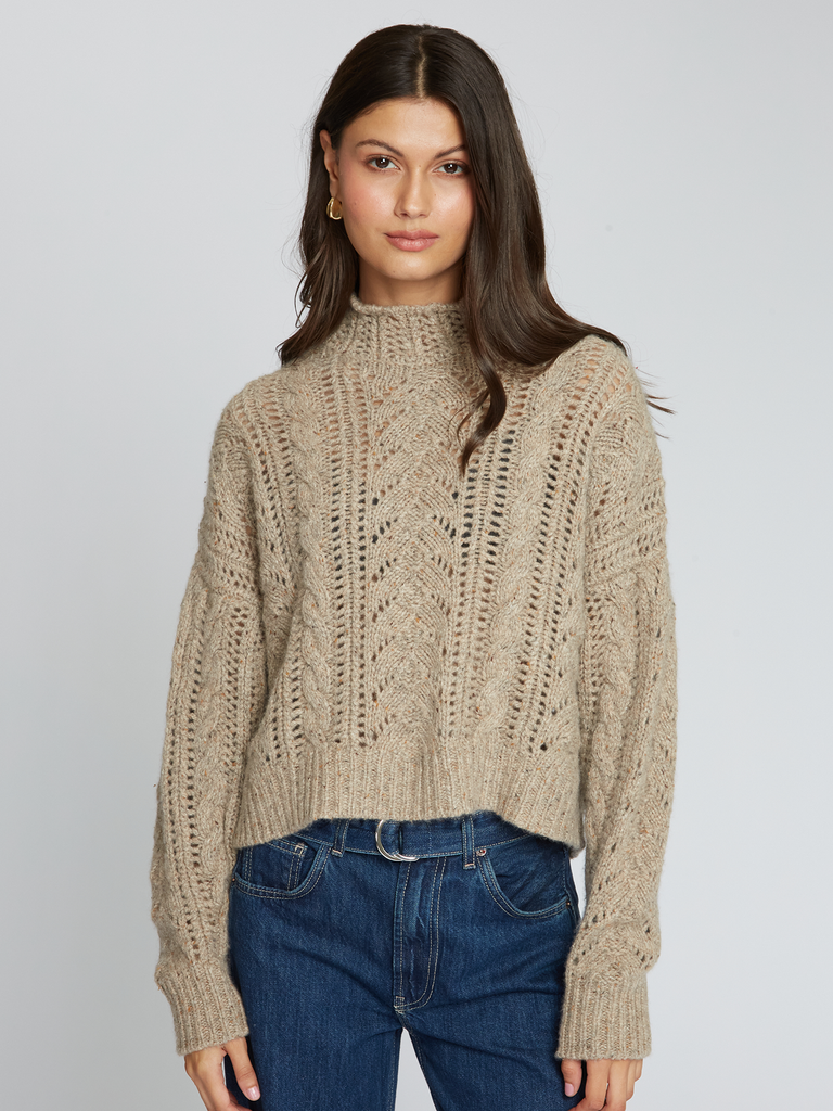 Blouson Sleeve Cable Crew in Gravel | Autumn Cashmere | RG13405