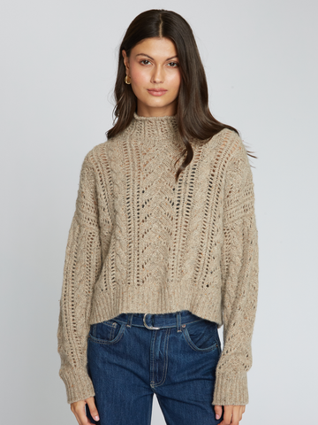 Blouson Sleeve Cable Crew in Gravel | Autumn Cashmere | RG13405