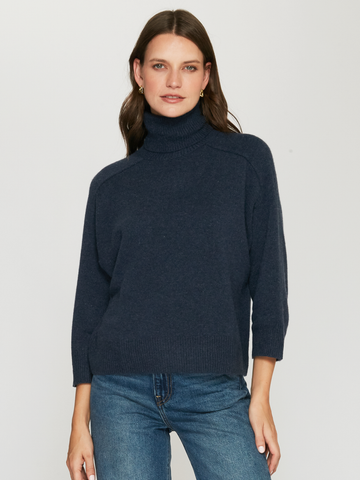 Boxy 3/4 Sleeve Turtleneck W/ Back Yoke in Oxford | Autumn Cashmere | R14393