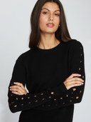 Crew w/ Open Cable Sleeves in Black | Autumn Cashmere | R13475