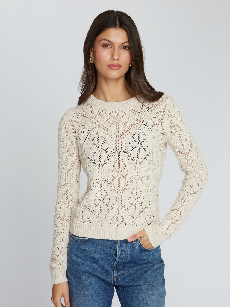 Diamond Stitch Open Pointelle Crew in Natural | Autumn Cashmere | N13395