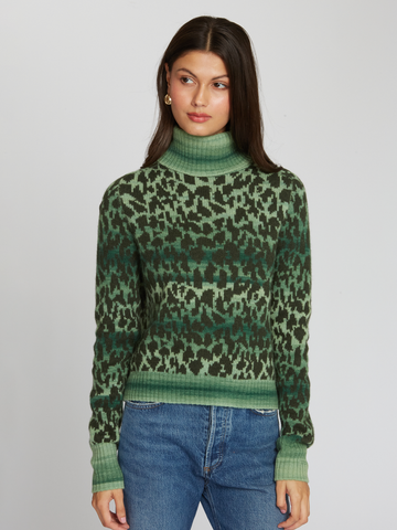 Leopard Space Dye Turtleneck in Greenery | Autumn Cashmere | RMW13507