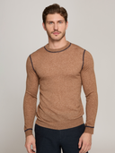 Men’s Italian Crew w/ Coverstitch in Camel/Navy by Autumn Cashmere | RRS51870