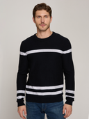 Men's Striped Crew in Navy/Platinum | N51928 | Autumn Cashmere