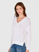Eyelet V-Neck in Bleach White