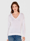 Eyelet V-Neck in Bleach White