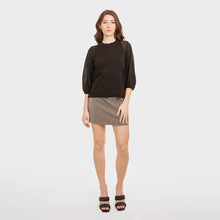 Load image into Gallery viewer, Women&#39;s Hi Lo Crew w/ Sheer Puff Sleeves in Black by Autumn Cashmere. 100% Cotton