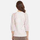 Women's Hi Lo Crew w/ Sheer Puff Sleeves in White by Autumn Cashmere. 100% Cotton