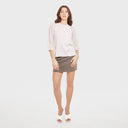 Women's Hi Lo Crew w/ Sheer Puff Sleeves in White by Autumn Cashmere. 100% Cotton