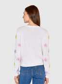 Daisy Hand Embroidered Cardigan in Bleach White Combo