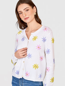 Daisy Hand Embroidered Cardigan in Bleach White Combo