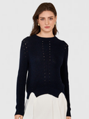 L/S Shaker Crewneck W/ Pointelle Details in Navy Blue