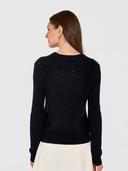 L/S Shaker Crewneck W/ Pointelle Details in Navy Blue