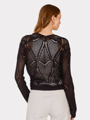 Open Stitch Tie Front W/ Fringe in Black