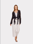 Open Stitch Tie Front W/ Fringe in Black