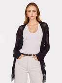 Open Stitch Tie Front W/ Fringe in Black