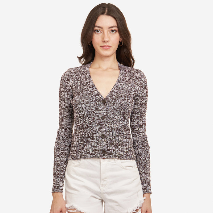Melange Rib V Cardigan