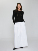 Diamond Stitch Open Pointelle Crew in Black