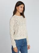 Diamond Stitch Open Pointelle Crew in Natural