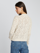 Diamond Stitch Open Pointelle Crew in Natural