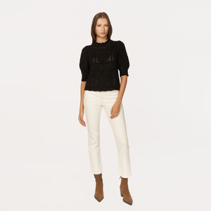 Puff Sleeve Tile Stitch Mock in Black