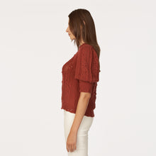 Load image into Gallery viewer, Puff Sleeve Tile Stitch Mock in Cognac
