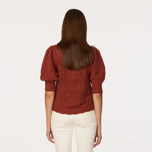 Load image into Gallery viewer, Puff Sleeve Tile Stitch Mock in Cognac